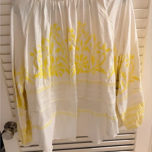 Free People Persuasion Embroidered Peasant Top Boho Oversized Ivory Yellow - Picture 6 of 6